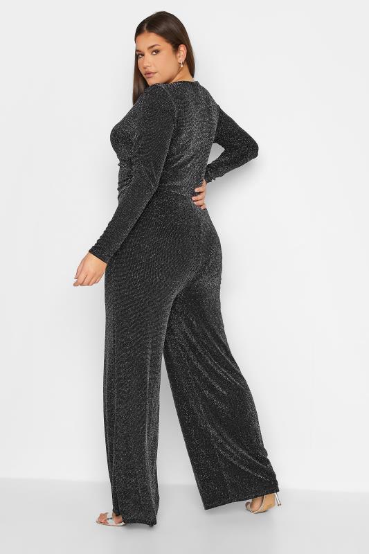 LTS Tall Women's Black & Silver Glitter Wrap Jumpsuit | Long Tall Sally 3