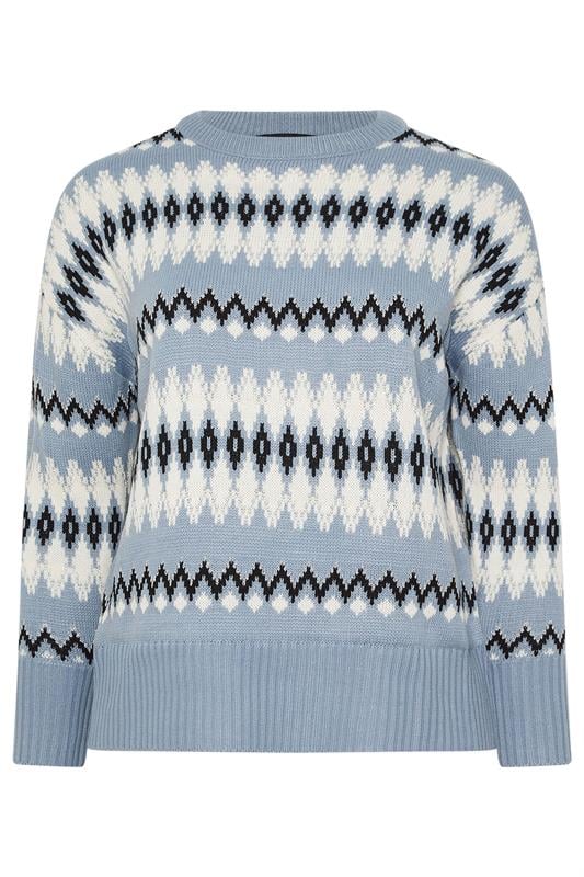 YOURS Plus Size Blue Fairisle  Knitted Jumper | Yours Clothing 5
