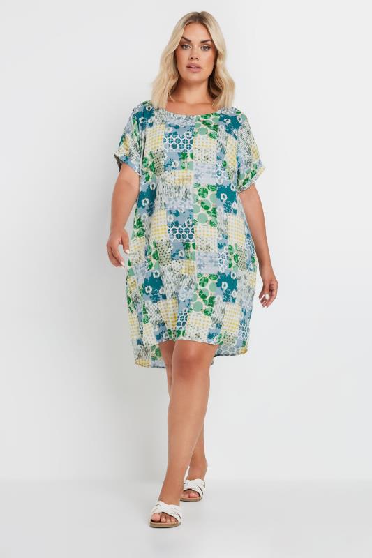 Plus Size  YOURS Curve Green Tile Print Tunic Dress