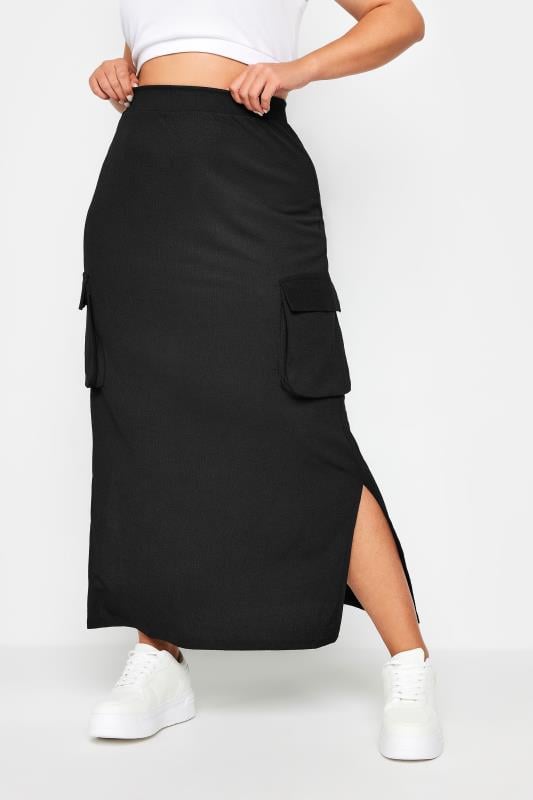 Plus Size  YOURS Curve Black Textured Utility Maxi Skirt