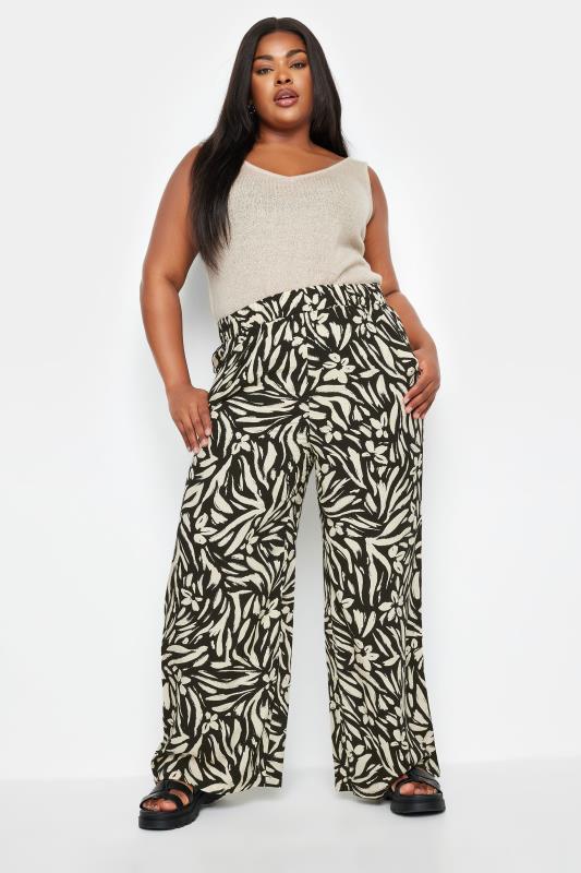 YOURS Plus Size Black Floral Print Wide Leg Trousers | Yours Clothing 5