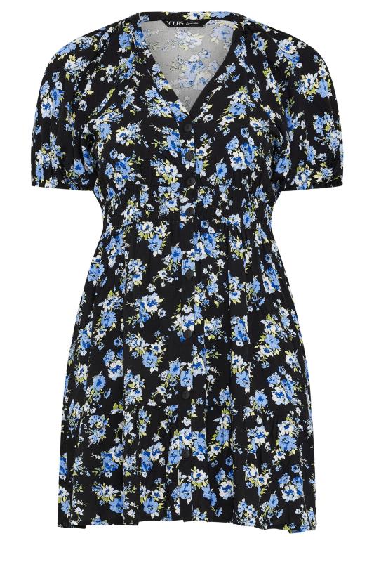 YOURS Plus Size Blue Floral Print Button Through Dress | Yours Curve  5