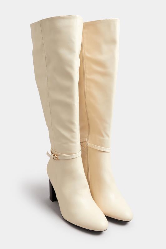 Cream Heeled Knee High Boot In Extra Wide EEE Fit | Yours Clothing 2