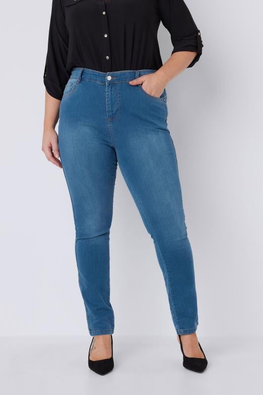 Plus Size  EVANS Curve Blue Midwash High Waisted Skinny Jeans