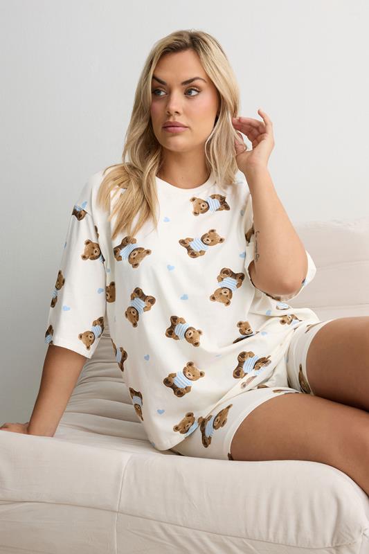  YOURS Curve Ivory White Teddy Short Pyjama Set