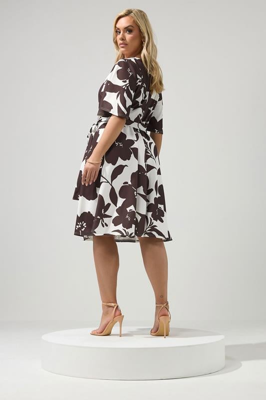 YOURS LONDON Plus Size White & Brown Floral Wrap Dress 2