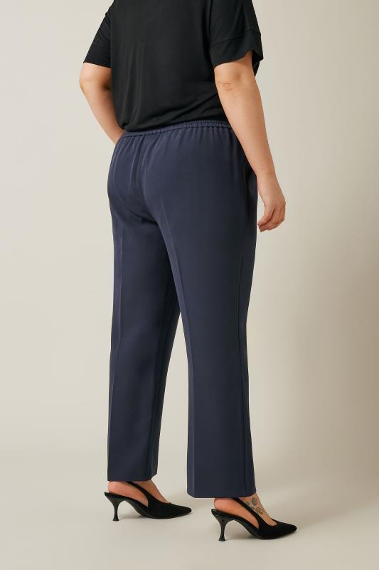 EVANS Plus Size Navy Blue Wide Leg Tailored Trousers | Evans 3