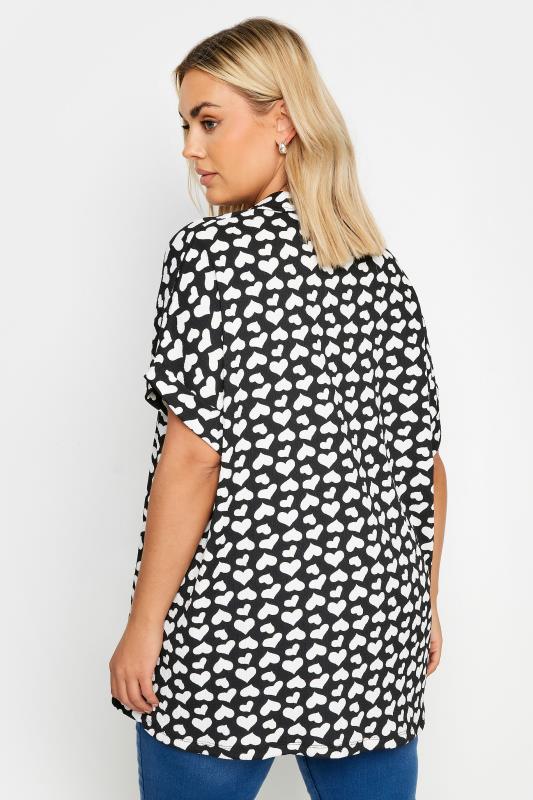 YOURS Plus Size Black Heart Print Structured Shirt | Yours Clothing 3