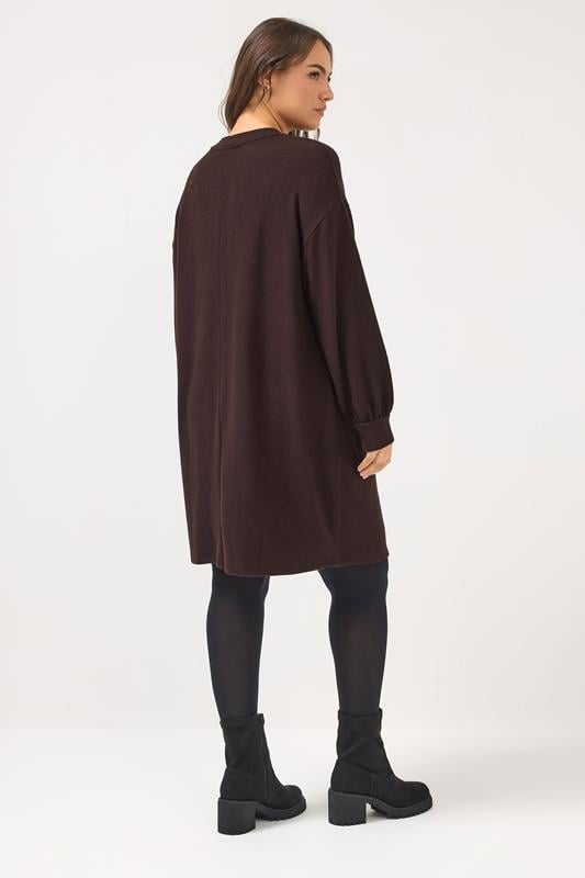 YOURS Plus Size Chocolate Brown Balloon Sleeve Sweatshirt Dress | Yours Clothing 2