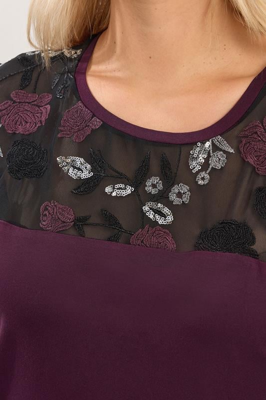 YOURS Plus Size Burgundy Red Mesh Embellished Swing Top | Yours Clothing  4