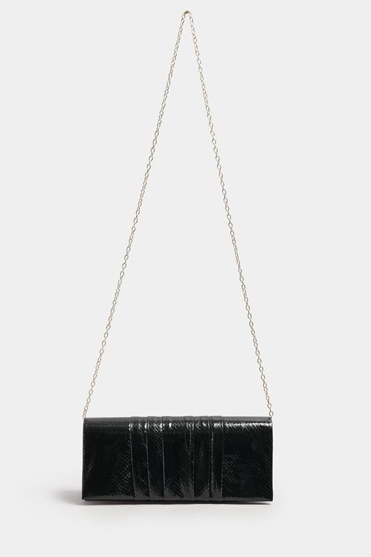 Black Faux Leather Metallic Clutch Bag
