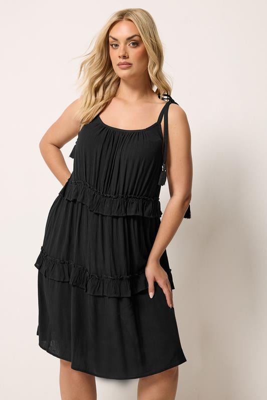 YOURS Curve Black Ruffle Throw On Dress