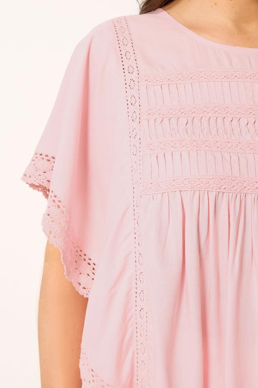 YOURS Plus Size Pink Crochet Detail Blouse | Yours Clothing 4