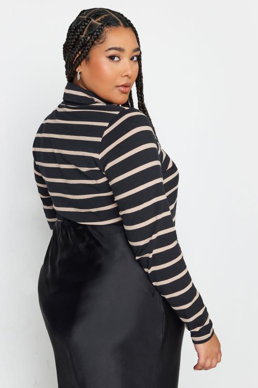 YOURS 2 PACK Curve Black & Natural Stripe Turtle Neck Tops | Yours Clothing 5