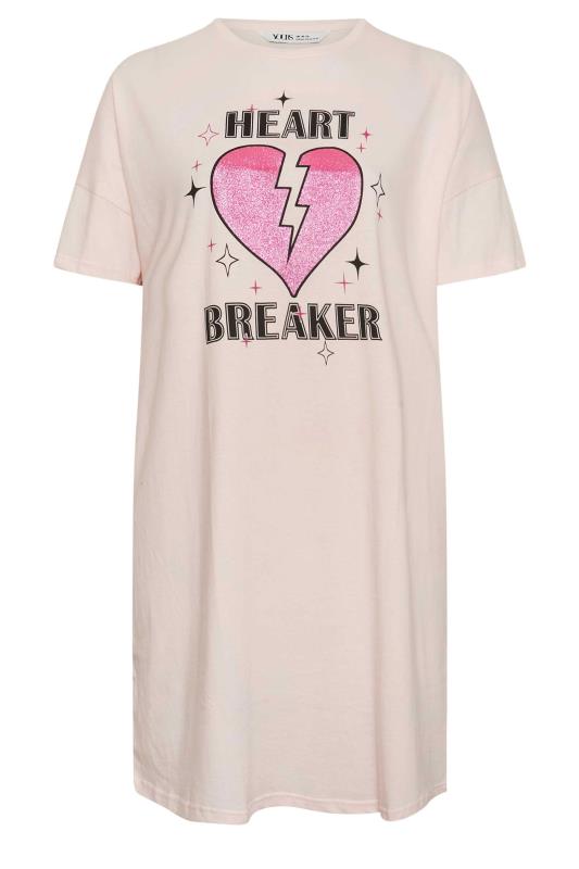 YOURS Plus Size Pink 'Heart Breaker' Sleep Tee Nightdress | Yours Clothing 5