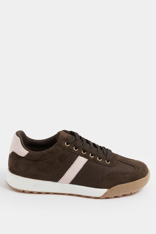 Brown Side Stripe Gum Sole Trainers In Extra Wide EEE Fit | Yours Clothing 2