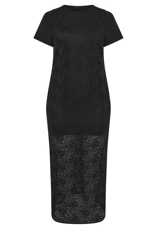 LIMITED COLLECTION Plus Size Black Lace 2-In-1 Maxi Dress | Yours Clothing 5