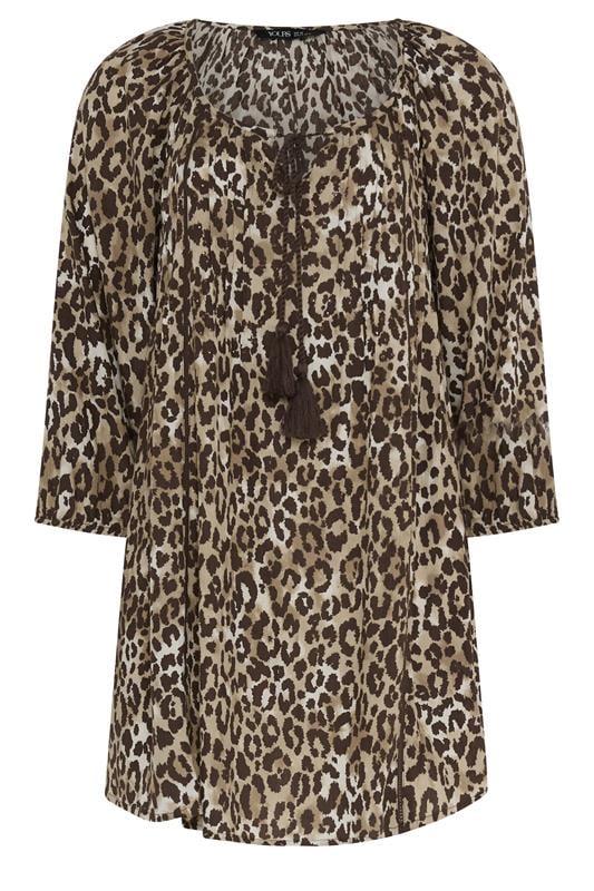 YOURS Plus Size Brown Leopard Print Swing Blouse | Yours Clothing 5