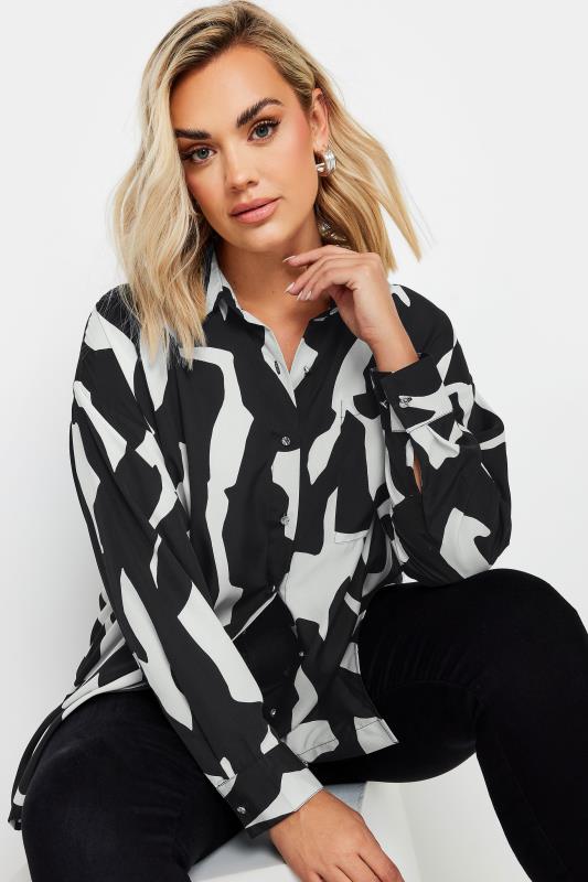 YOURS Plus Size Black & White Abstract Oversized Shirt | Yours Clothing  1