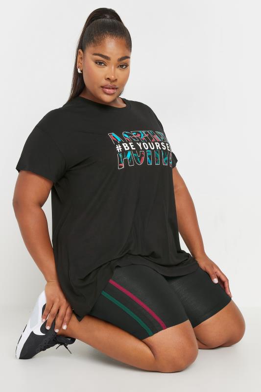 Plus Size  YOURS ACTIVE Curve Black Side Stripe Stretch Shorts