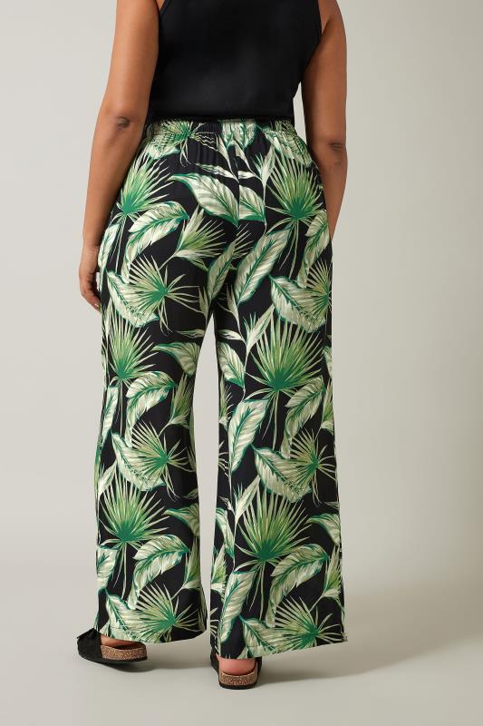 EVANS Plus Size Green Palm Print Wide Leg Trousers | Evans 4