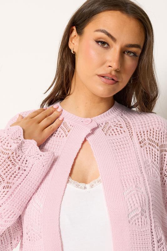 YOURS Plus Size Pink Crochet Knitted Cardigan | Yours Clothing 4