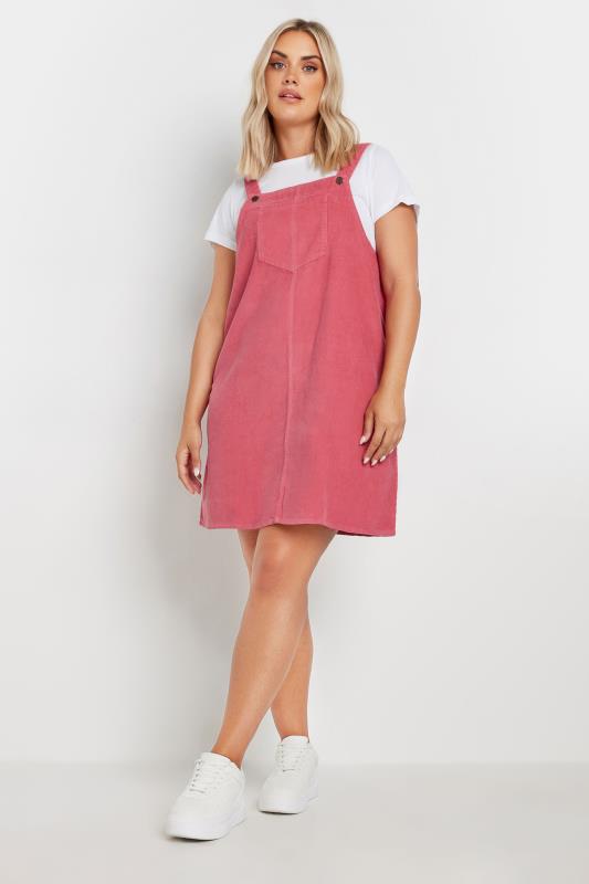 LIMITED COLLECTION Plus Size Pink Cord Pinafore Dress | Yours Clothing 1