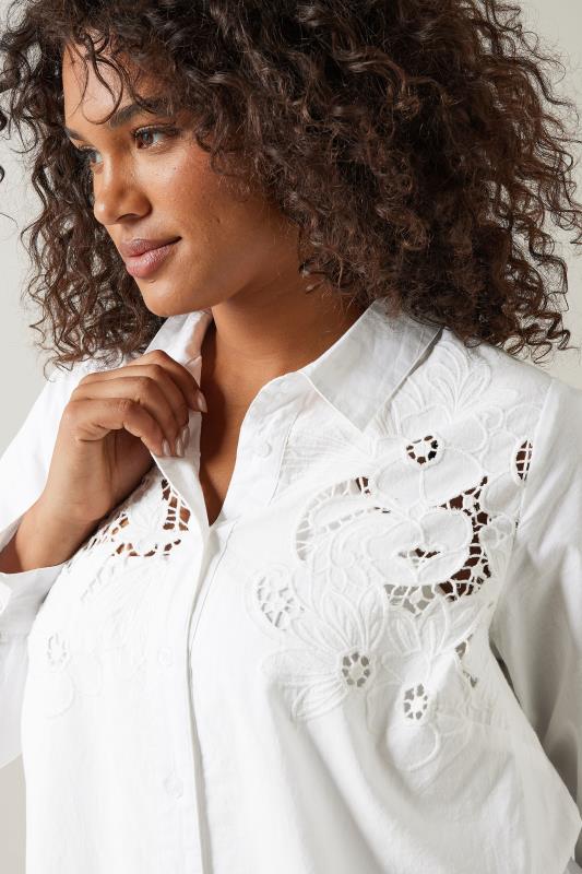 EVANS Plus Size White Embroidered Floral Shirt Evans