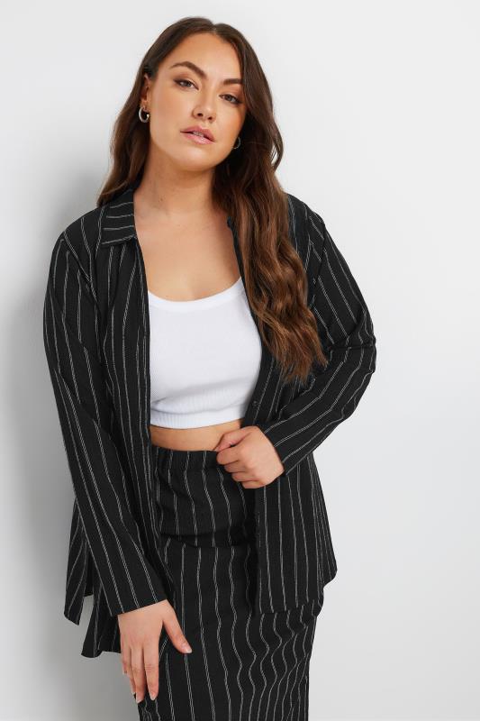 YOURS Plus Size Black Textured Pinstripe Shirt | Yours Clothing  2