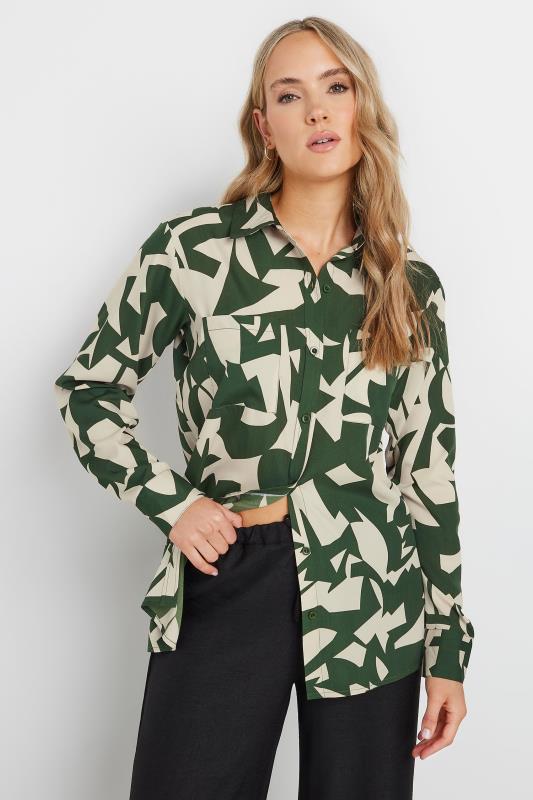 LTS Tall Olive Green Abstract Print Shirt | Long Tall Sally 1