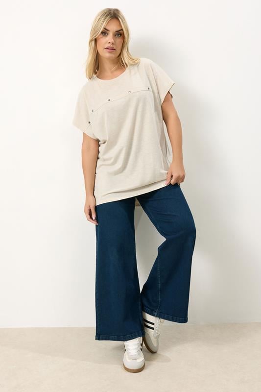 YOURS Plus Size Ivory White Stud Grown-On Sleeve T-Shirt | Yours Clothing 1