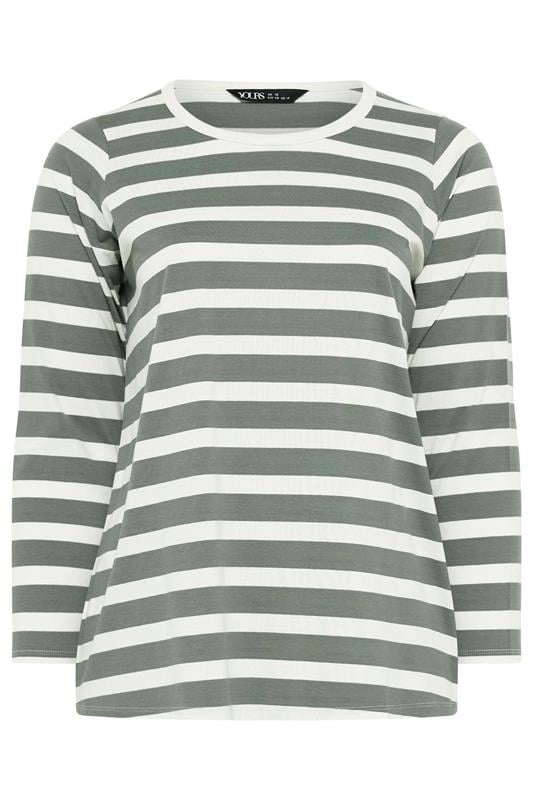 YOURS Plus Size Sage Green Stripe Long Sleeve T-Shirt | Yours Clothing 5