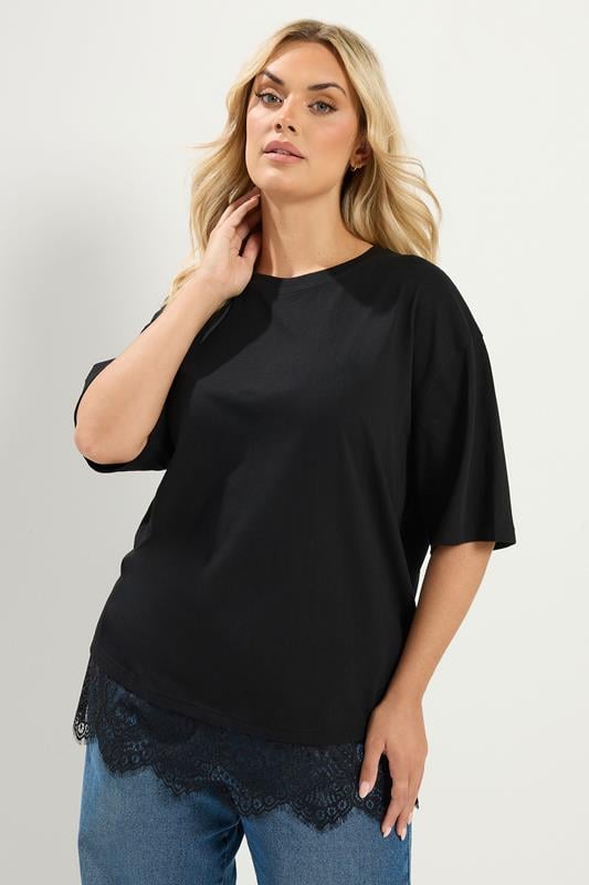 YOURS Plus Size Black Lace T-Shirt | Yours Clothing 1