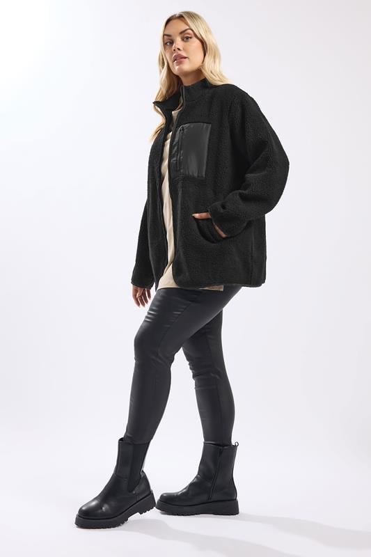 YOURS Plus Size Black Pocket Fleece Jacket | Yours Clothing 1