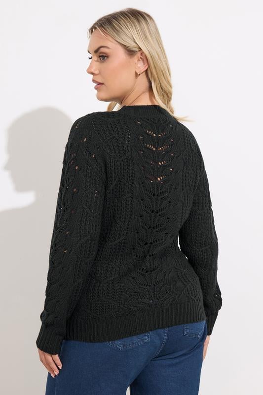 YOURS Plus Size Black Pointelle Knitted Jumper | Yours Clothing 4