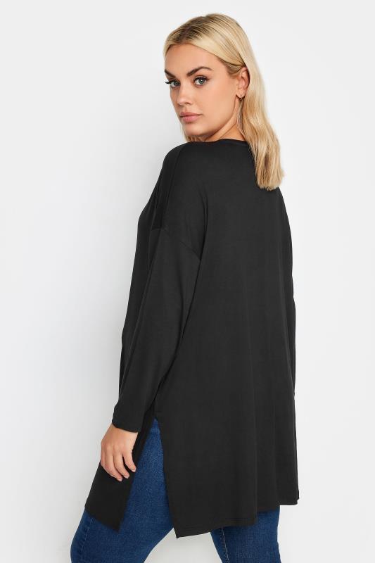 YOURS Plus Size Black Eyelet Detail Oversized Long Sleeve T-Shirt | Yours Clothing 3