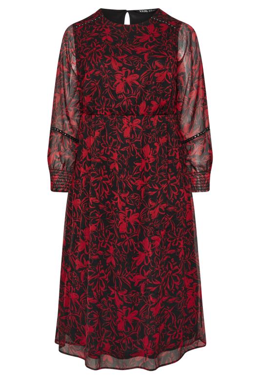 YOURS Plus Size Red Floral Print Chiffon Midaxi Dress | Yours Clothing  5