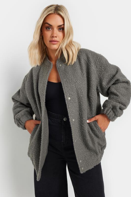 YOURS Plus Size Grey Boucle Bomber Jacket | Yours Clothing 2