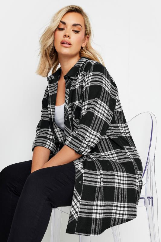 YOURS Plus Size Black & White Check Brushed Boyfriend Shirt | Yours Clothing 1