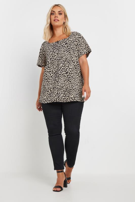 YOURS Plus Size Black Animal Print Bow Top | Yours Clothing 2