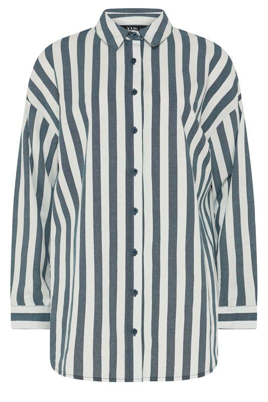 YOURS Plus Size Navy Blue Stripe Linen Shirt | Yours Clothing 8
