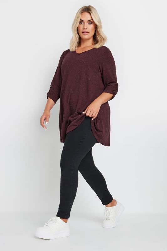 YOURS Plus Size Burgundy Red Metallic Top | Yours Clothing 2