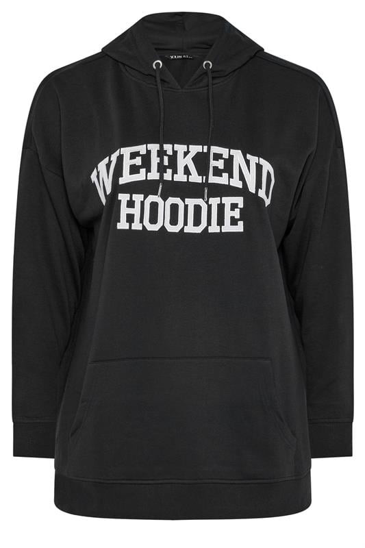 YOURS Plus Size Black 'Weekend Hoodie' Slogan Hoodie | Yours Clothing 5