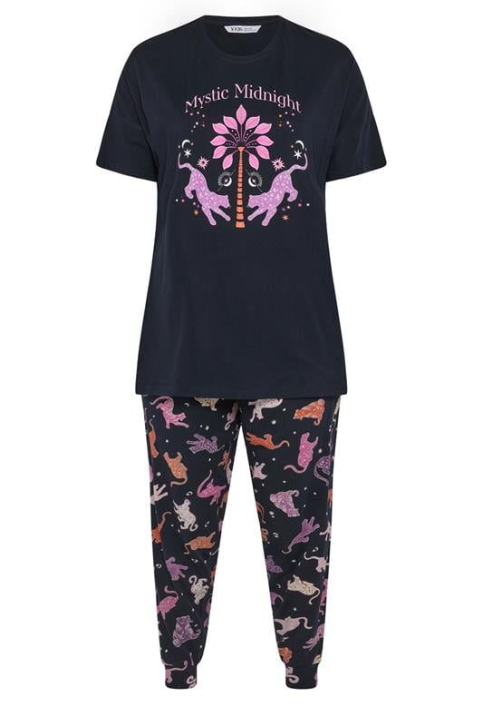 YOURS Plus Size Navy Blue 'Mystic Midnight' Cuffed Pyjama Set | Yours Clothing 5