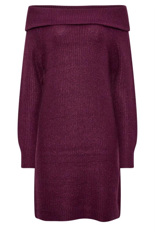 LTS Tall Womens Dark Purple Bardot Mini Jumper Dress | Long Tall Sally 5