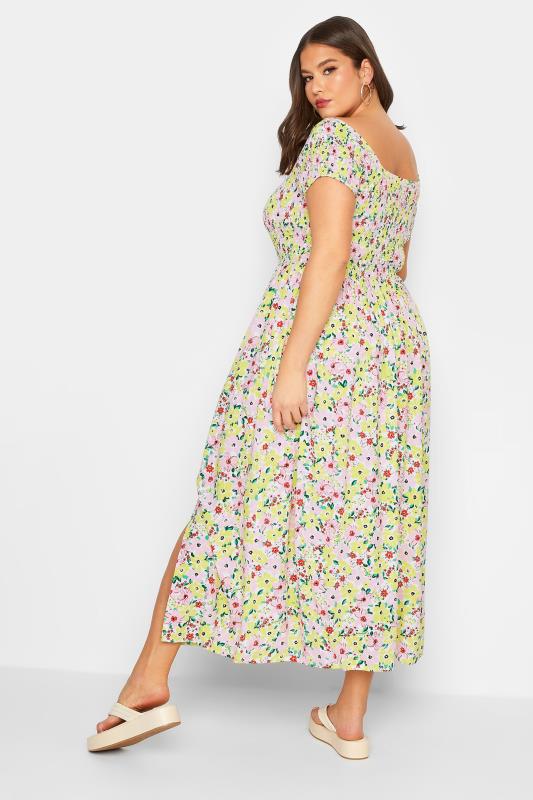 YOURS Plus Size White Floral Print Shirred Maxi Dress | Yours Clothing  3