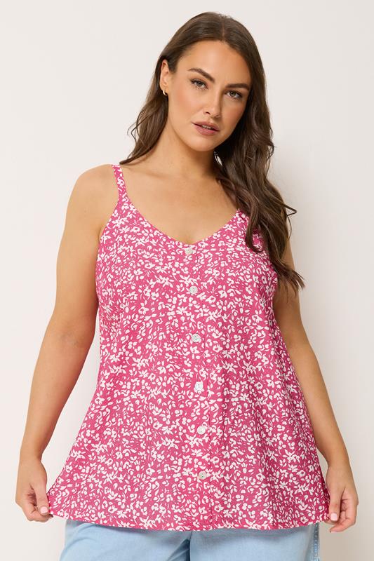 YOURS Plus Size Pink Floral Print Button Cami Vest Top | Yours Clothing 1
