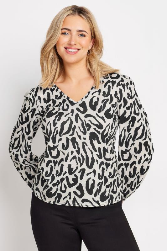 M&Co Ivory White Animal Print Long Sleeve V-Neck Top | M&Co 2