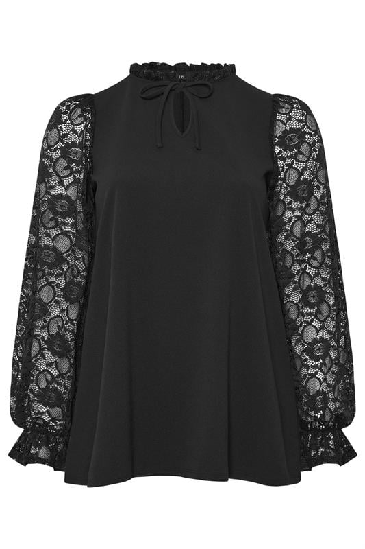 YOURS Plus Size Black Lace Long Sleeve Top | Yours Clothing 5