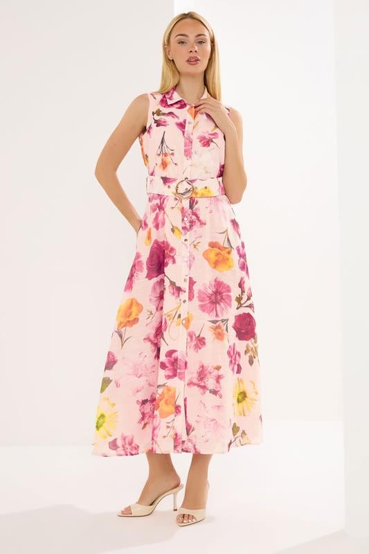  STAR Pink Floral Sleeveless Shirt Dress